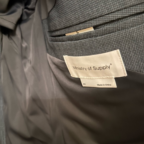 Ministry of Supply Suit Jacket SZ 42 Reg Elegant Navy Blue Check Pattern Stretch - Picture 3 of 13